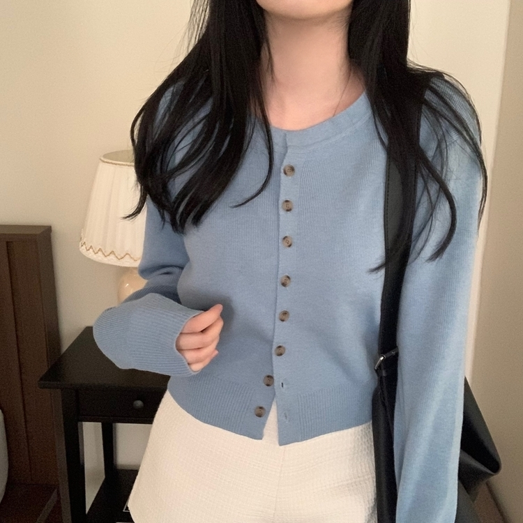 ラウンドボタンカーディガン(6color) SKY BLUE