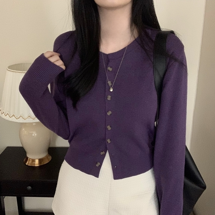 ラウンドボタンカーディガン(6color) PURPLE