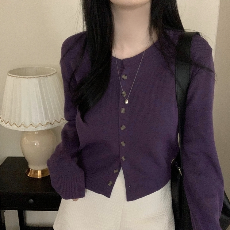 ラウンドボタンカーディガン(6color) PURPLE