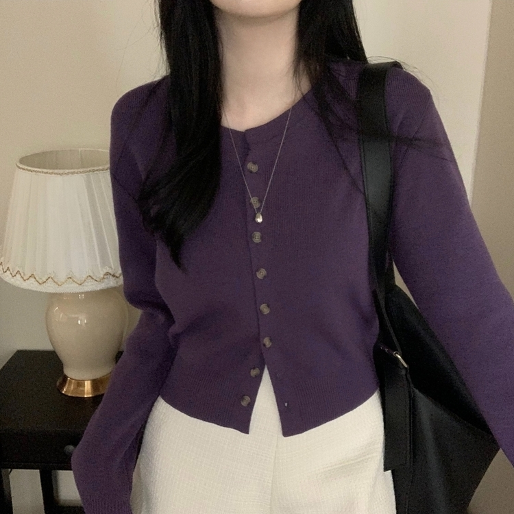 ラウンドボタンカーディガン(6color) PURPLE