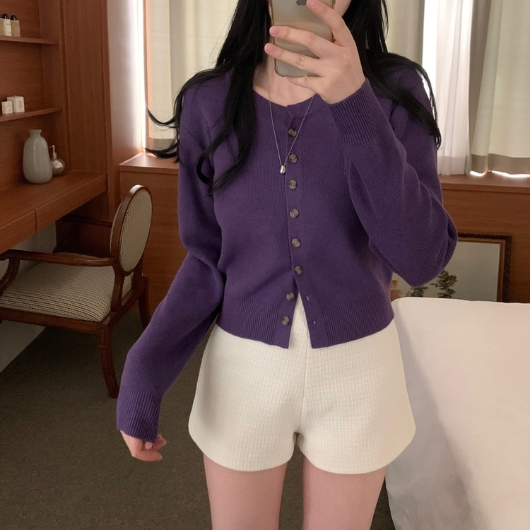 ラウンドボタンカーディガン(6color) PURPLE