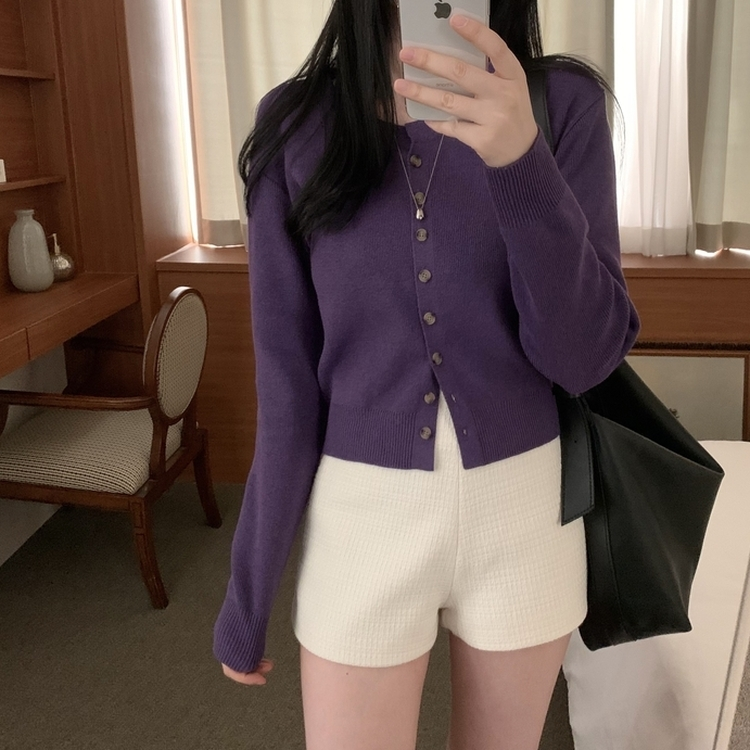 ラウンドボタンカーディガン(6color) PURPLE