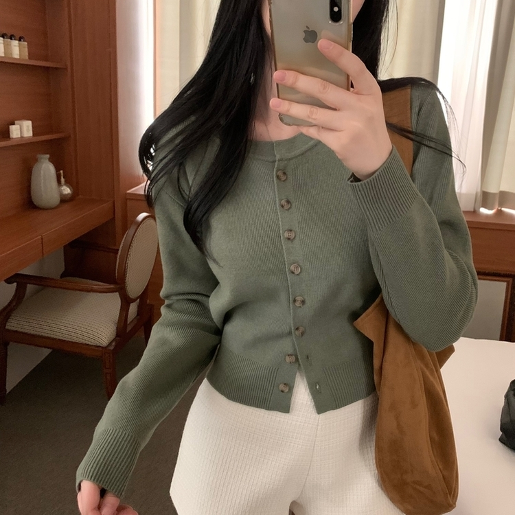 ラウンドボタンカーディガン(6color) KHAKI