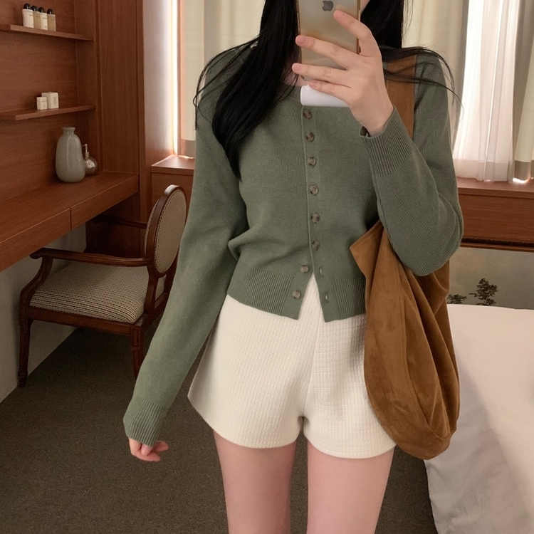 ラウンドボタンカーディガン(6color) KHAKI