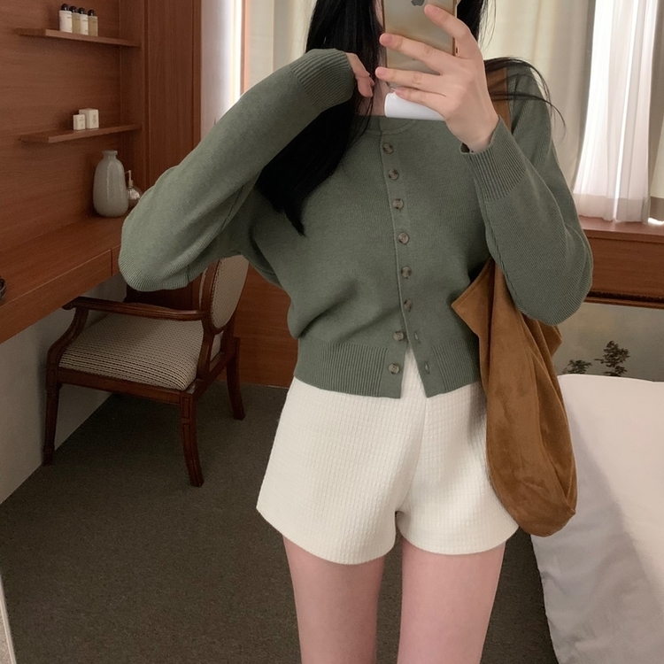 ラウンドボタンカーディガン(6color) KHAKI