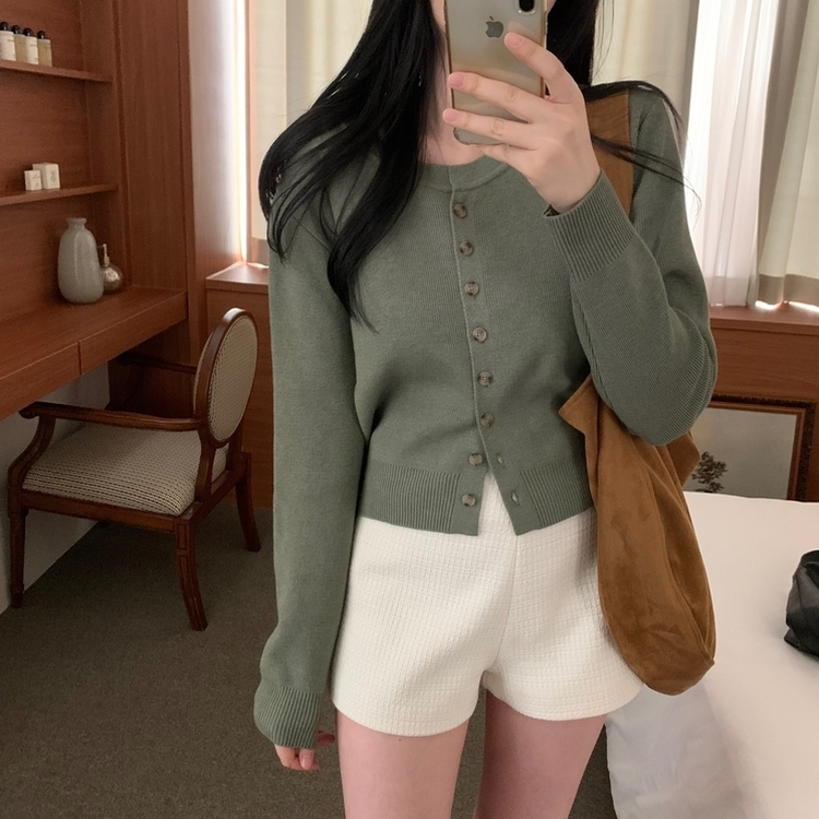 ラウンドボタンカーディガン(6color) KHAKI