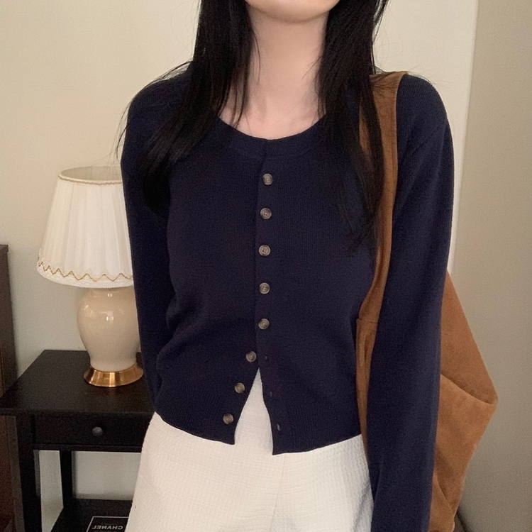 ラウンドボタンカーディガン(6color) NAVY