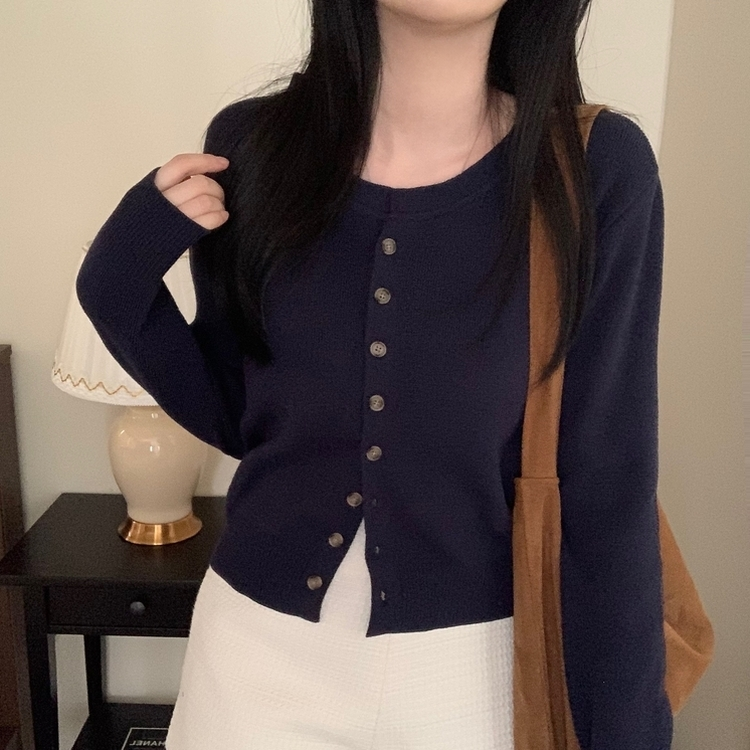 ラウンドボタンカーディガン(6color) NAVY