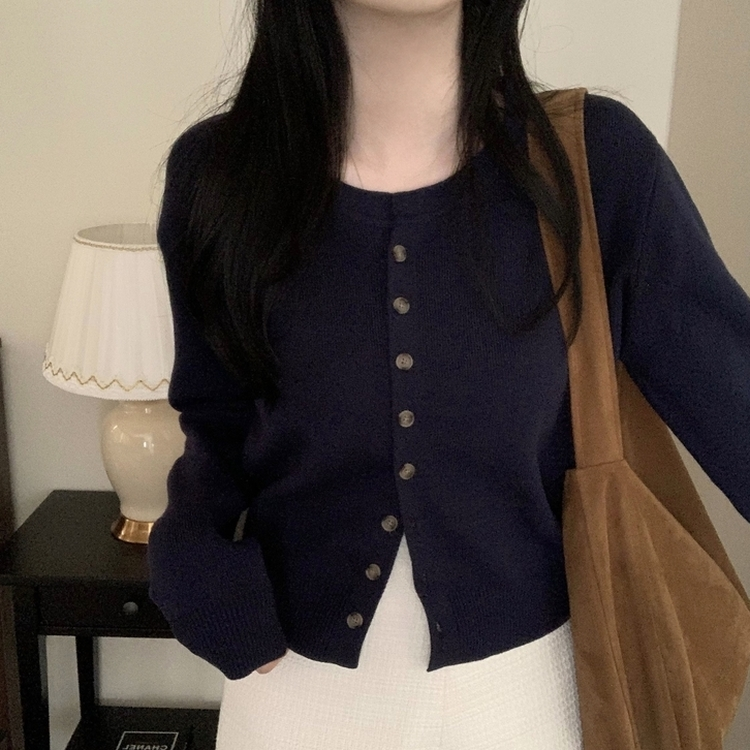 ラウンドボタンカーディガン(6color) NAVY