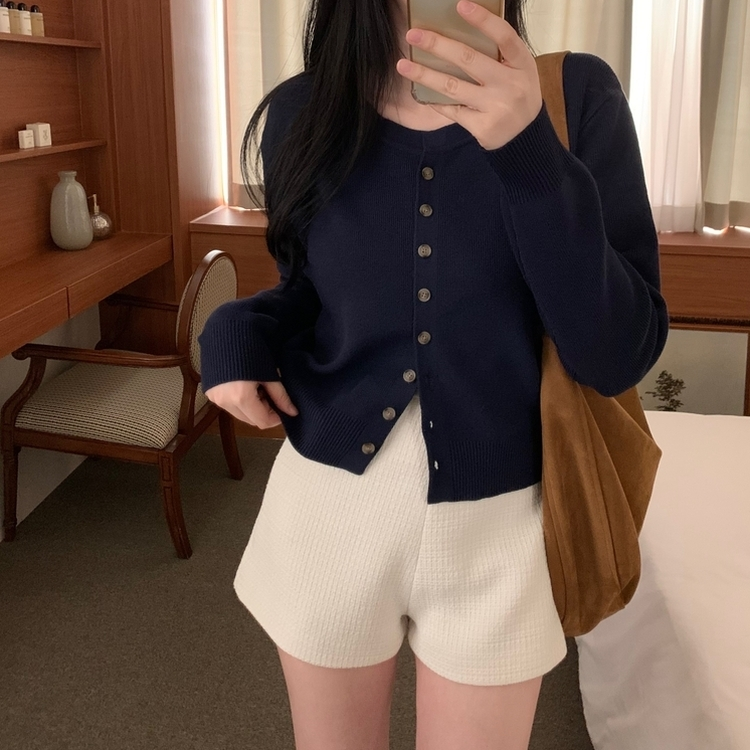 ラウンドボタンカーディガン(6color) NAVY