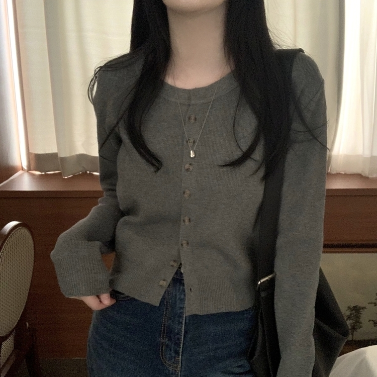ラウンドボタンカーディガン(6color) GREY
