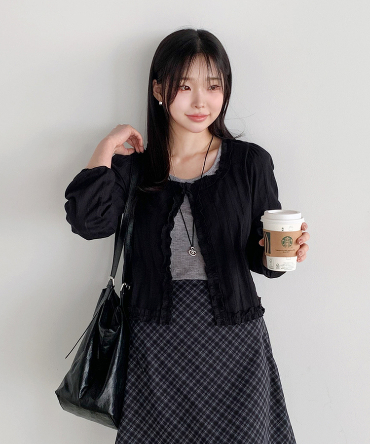 フリルジャガードカーディガン BLACK