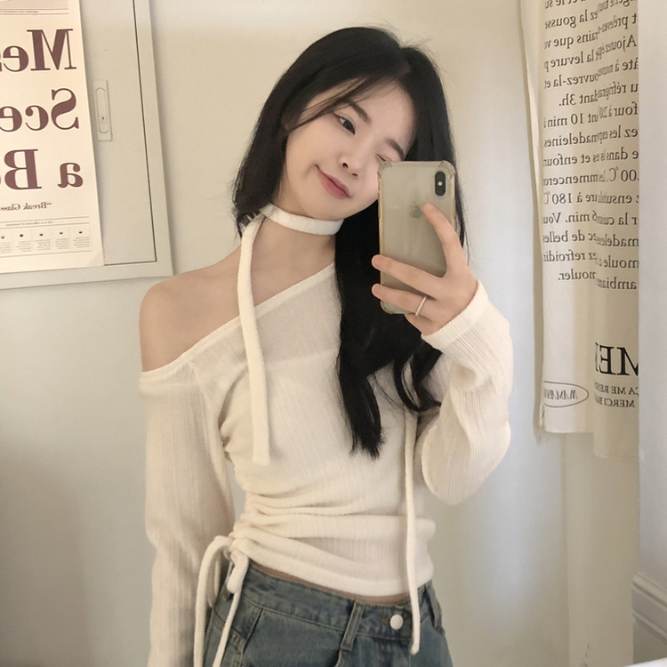 【マフラー付き】ワンオフショルダー長袖Tシャツ IVORY