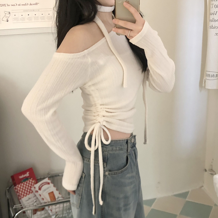 【マフラー付き】ワンオフショルダー長袖Tシャツ IVORY