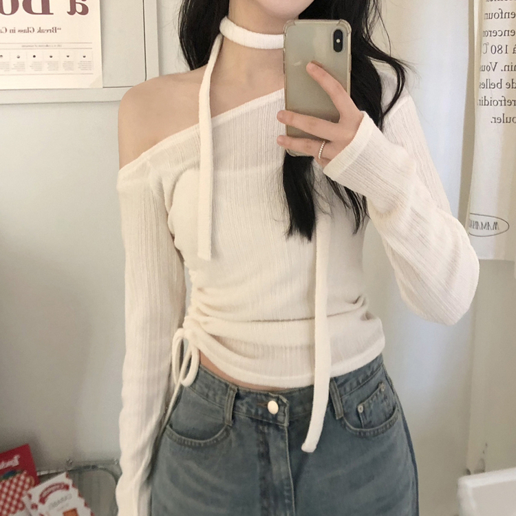 【マフラー付き】ワンオフショルダー長袖Tシャツ IVORY