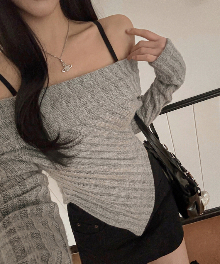 オフショルダーウールニット GREY