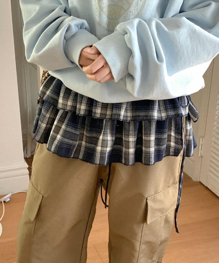 ローズチェックレイヤードスカート NAVY