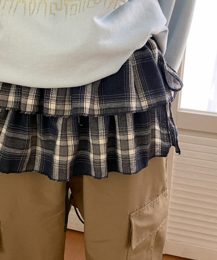 ローズチェックレイヤードスカート NAVY