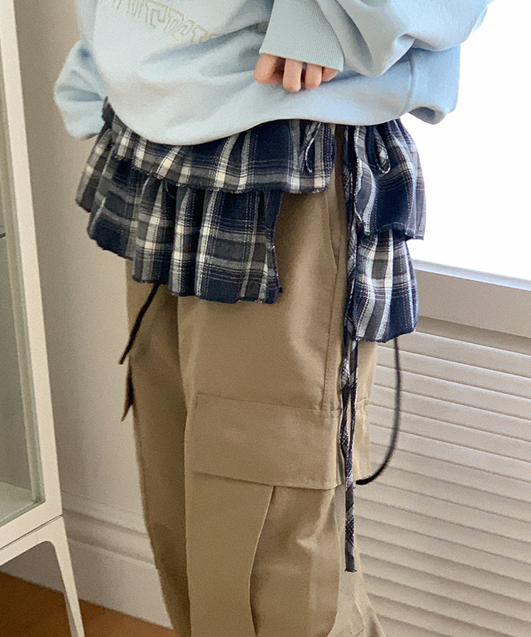 ローズチェックレイヤードスカート NAVY
