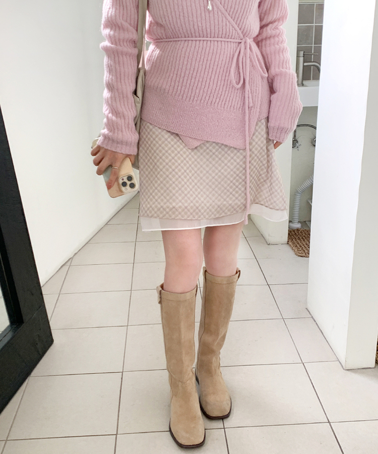 チェックシフォンミディスカート SOFT PINK