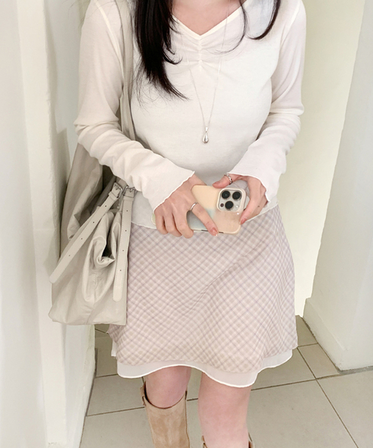 チェックシフォンミディスカート SOFT PINK