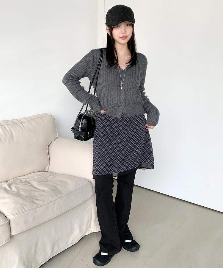 チェックシフォンミディスカート BLACK