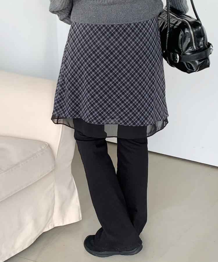 チェックシフォンミディスカート BLACK