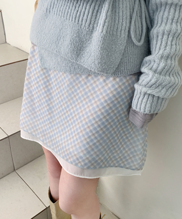 チェックシフォンミディスカート SOFT BLUE