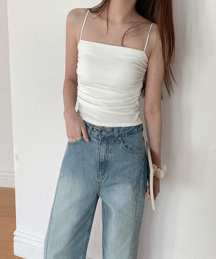 【カップ付き】シャーリングスリーブレス(6color) IVORY