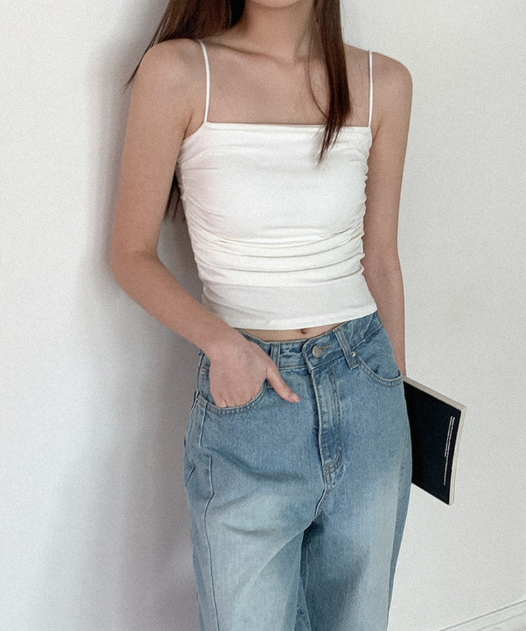 【カップ付き】シャーリングスリーブレス(6color) IVORY