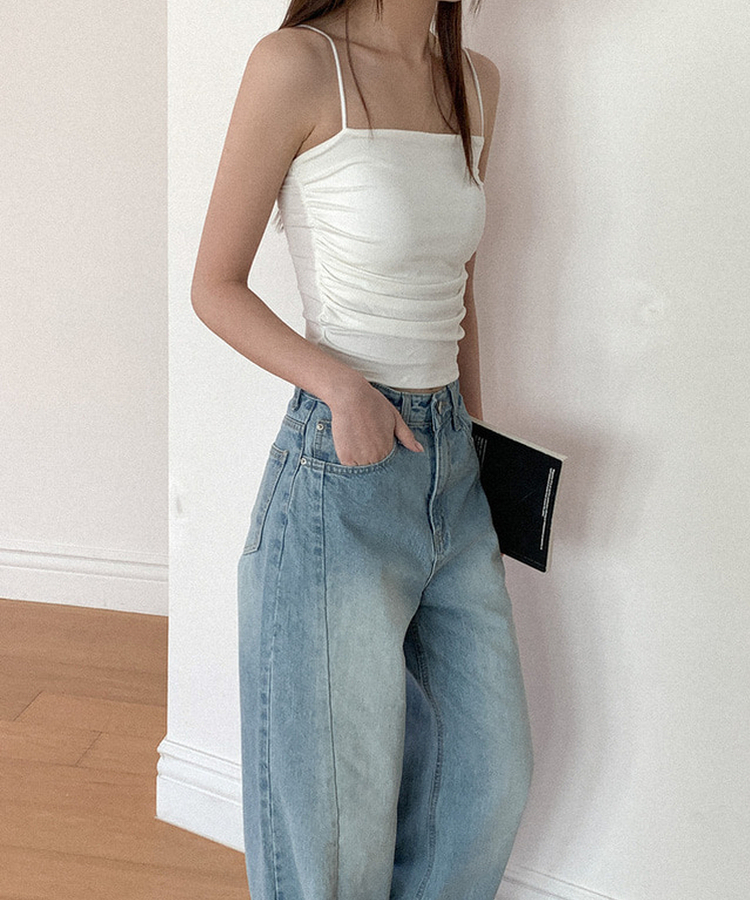 【カップ付き】シャーリングスリーブレス(6color) IVORY
