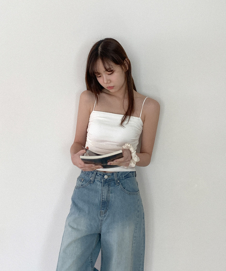 【カップ付き】シャーリングスリーブレス(6color) IVORY