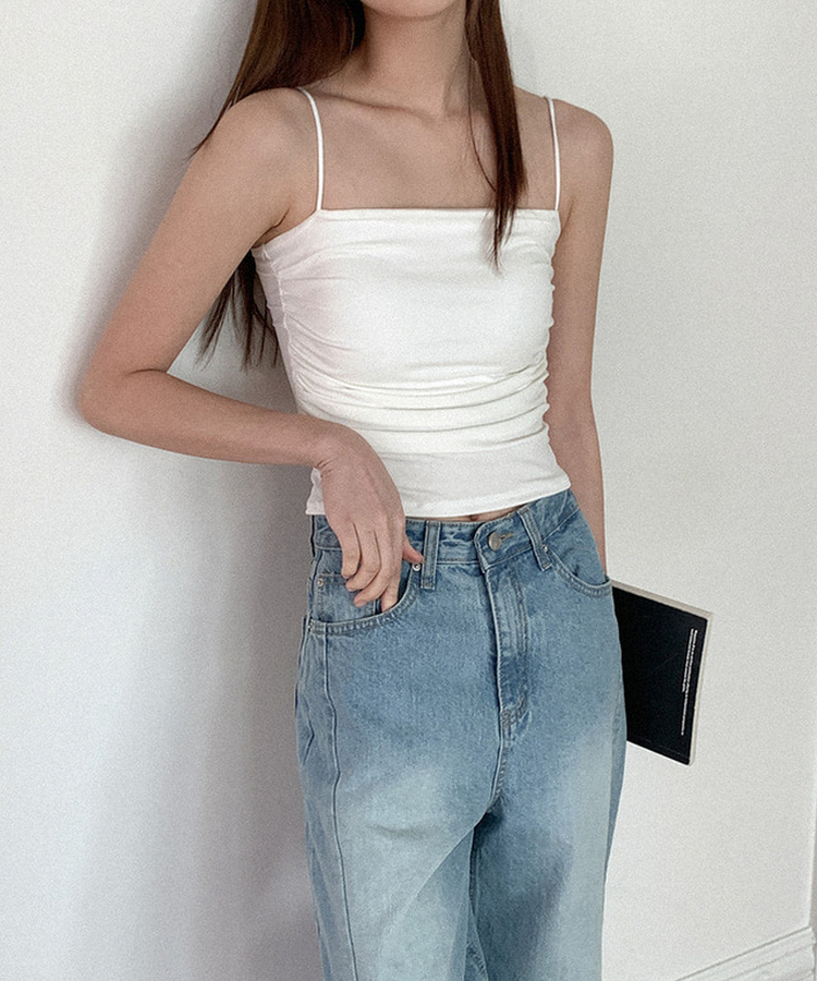 【カップ付き】シャーリングスリーブレス(6color) IVORY
