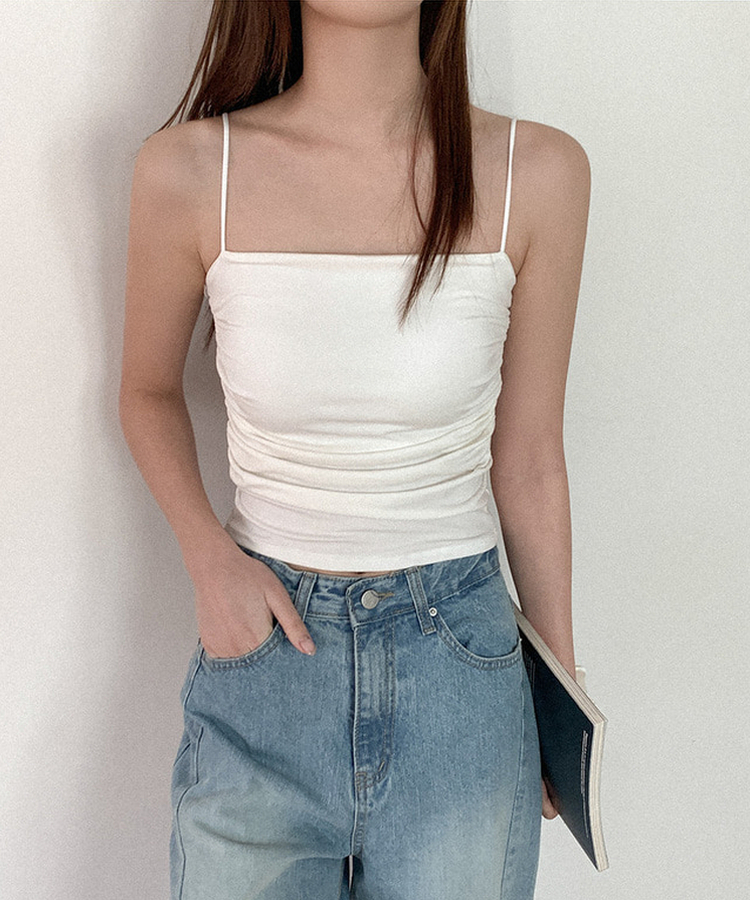 【カップ付き】シャーリングスリーブレス(6color) IVORY