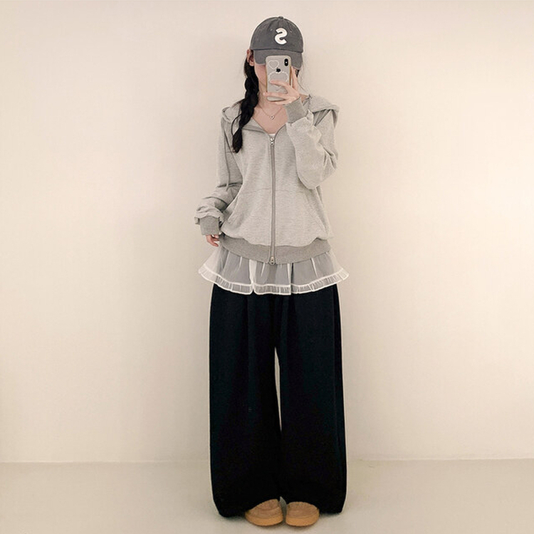 ストライプルーズフードジップアップ GREY