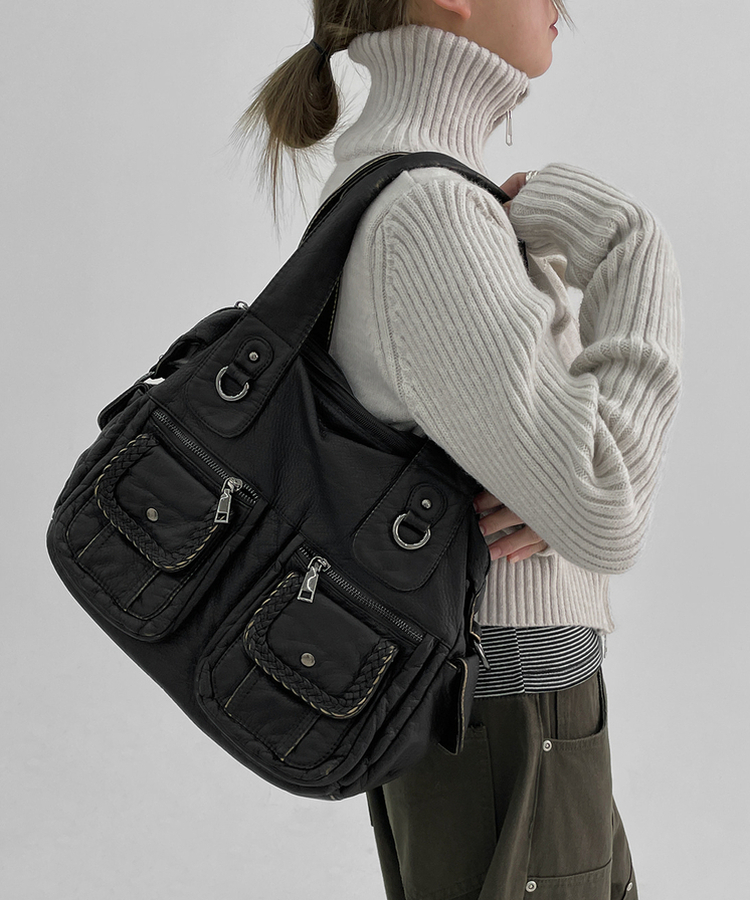 ビンテージレザーショルダーバッグ BLACK