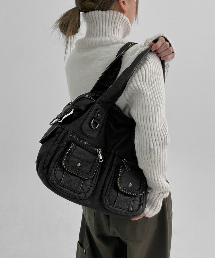 ビンテージレザーショルダーバッグ BLACK