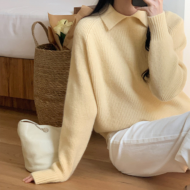 (華奢見え/こなれ感) Ritche セミルーズフィット ラグランカラーニット YELLOW