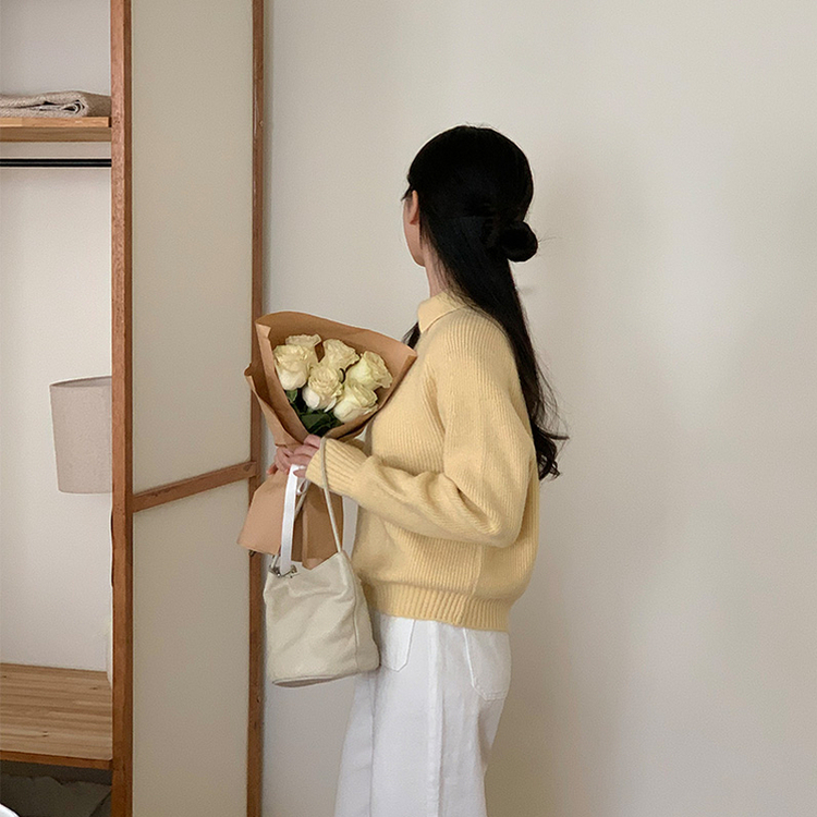(華奢見え/こなれ感) Ritche セミルーズフィット ラグランカラーニット YELLOW