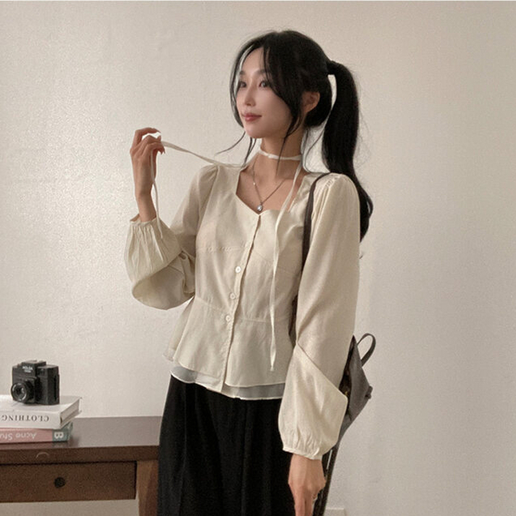 【マフラー付き】フリルスクエアパフブラウス CREAM