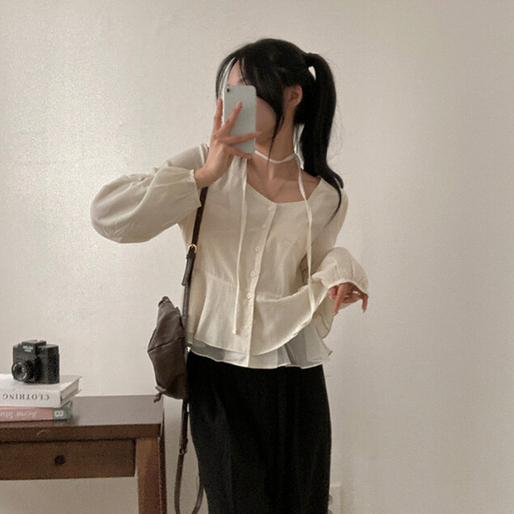【マフラー付き】フリルスクエアパフブラウス CREAM