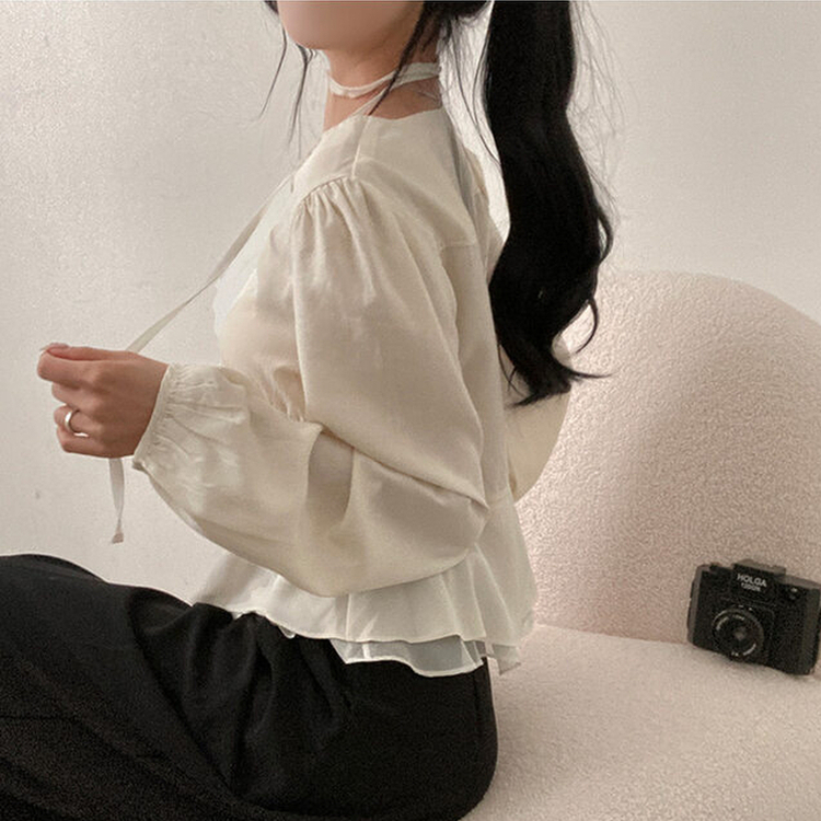 【マフラー付き】フリルスクエアパフブラウス CREAM