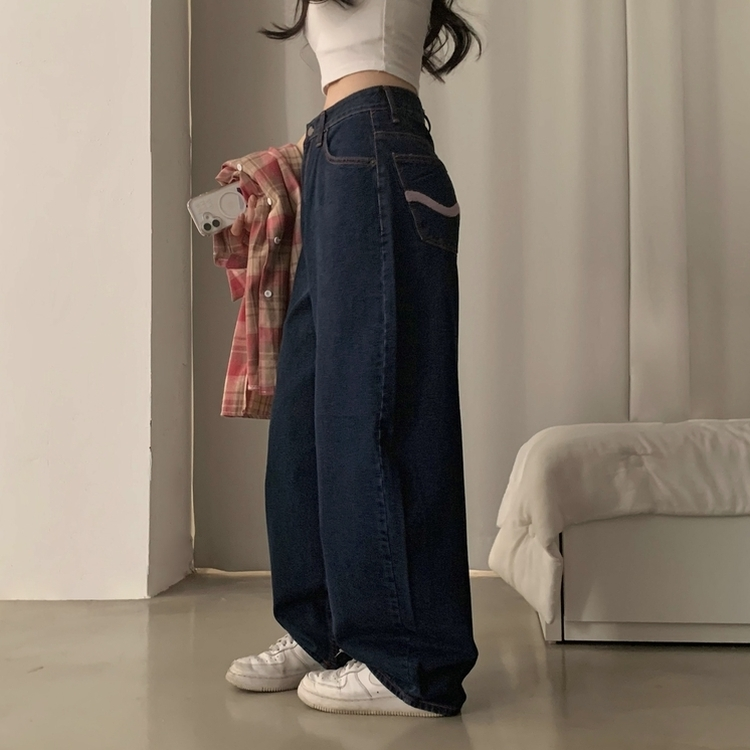 ステッチポイントワイドデニムパンツ DARK DENIM