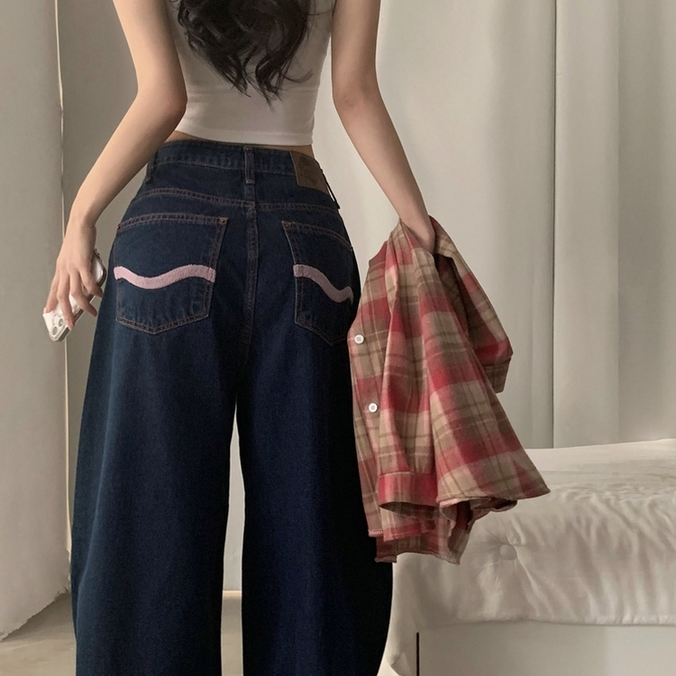 ステッチポイントワイドデニムパンツ DARK DENIM