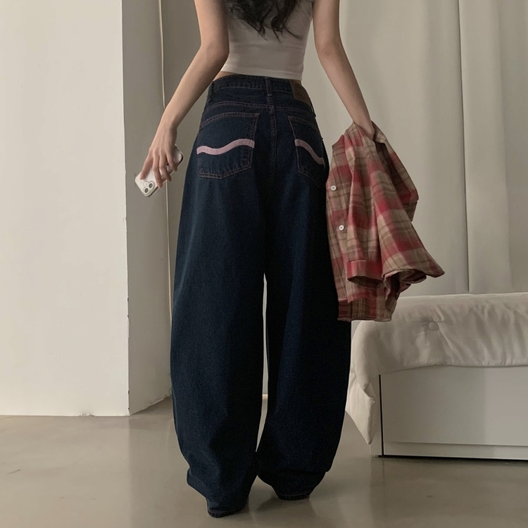 ステッチポイントワイドデニムパンツ DARK DENIM