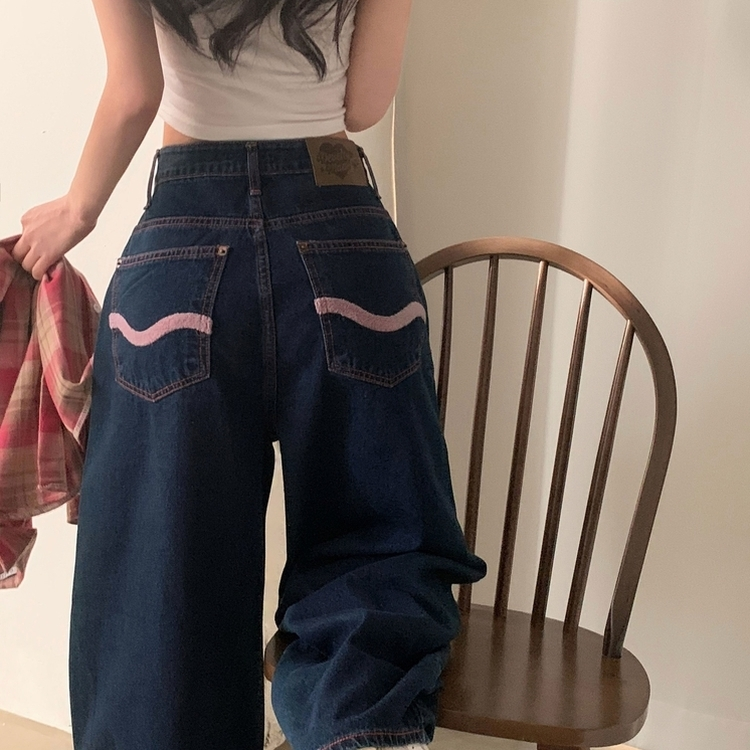 ステッチポイントワイドデニムパンツ DARK DENIM