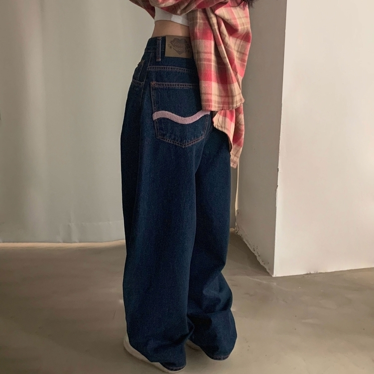 ステッチポイントワイドデニムパンツ DARK DENIM
