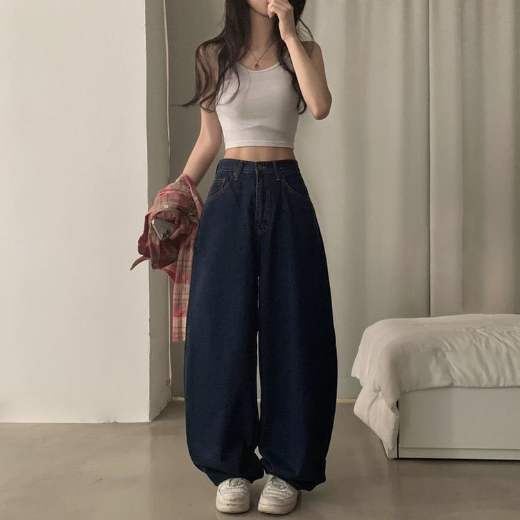 ステッチポイントワイドデニムパンツ DARK DENIM