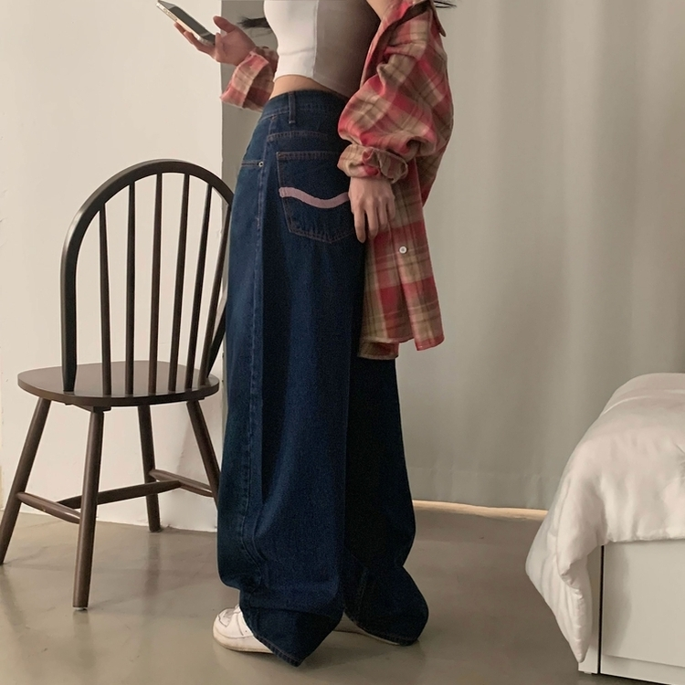 ステッチポイントワイドデニムパンツ DARK DENIM