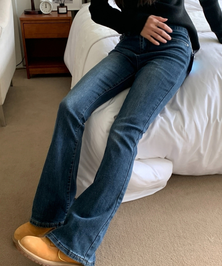 ポケットスリムブーツカットフレアジーンズ DARK DENIM